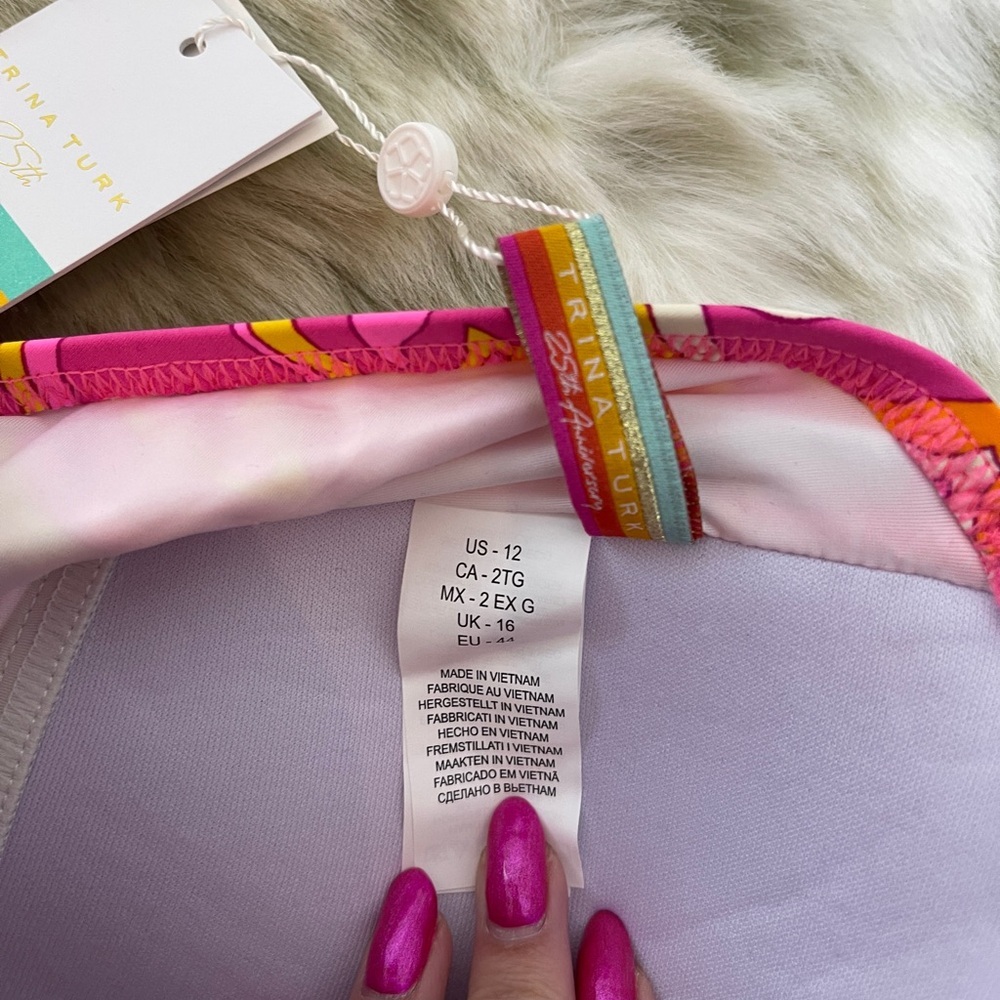 Trina Turk Pink and Yellow One Piece Swimsuit with Retro Paisley Design - Picture 5 of 8